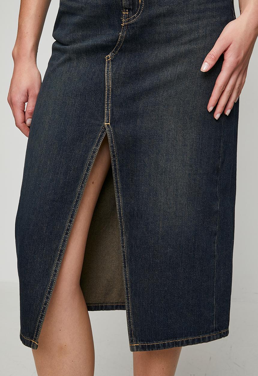 Levi’s® - Decon Slit Midi Skirt - High Vibration Skirt - Dark Indigo - Worn In