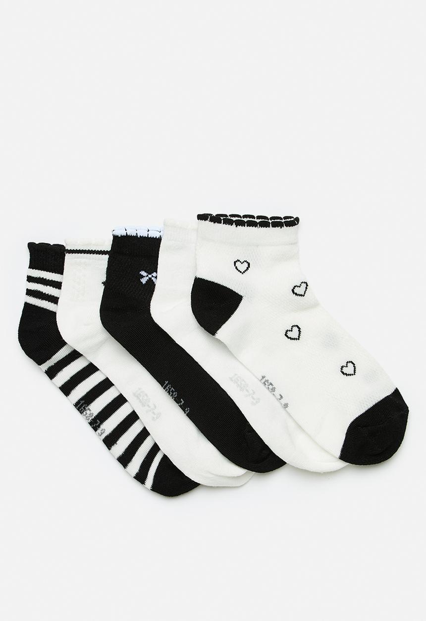 Pop Candy - 5 Pack ankle socks - black & white