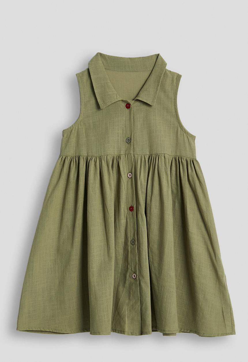 Pop Candy - Multicoloured button a-line shirt dress - olive