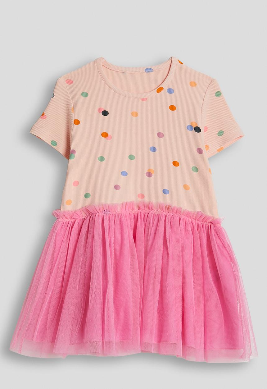 Pop Candy - Combo dress with tulle skirt - peach/aop/pink