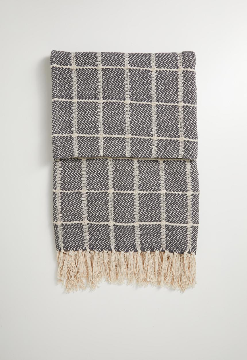 Sixth Floor - Reese Cotton Check Throw - Charcoal