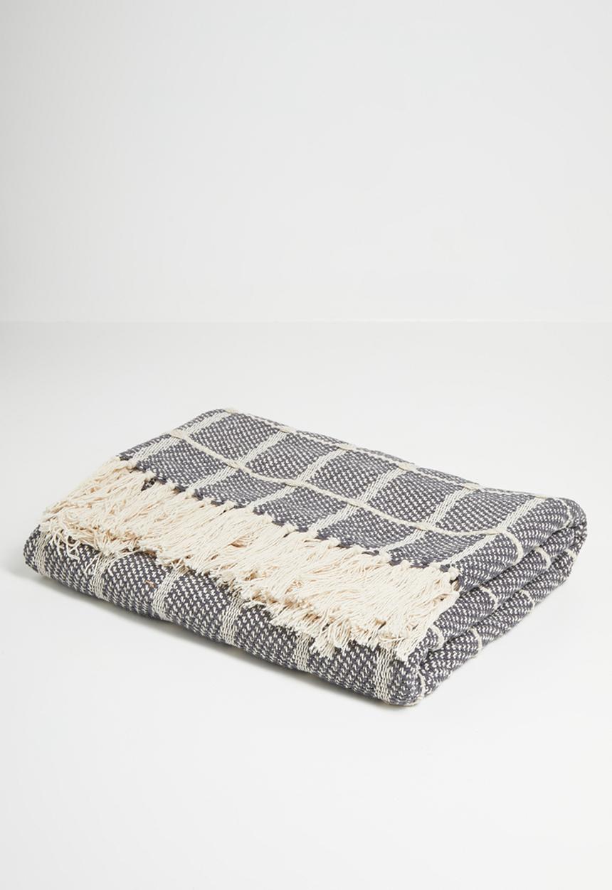 Sixth Floor - Reese Cotton Check Throw - Charcoal