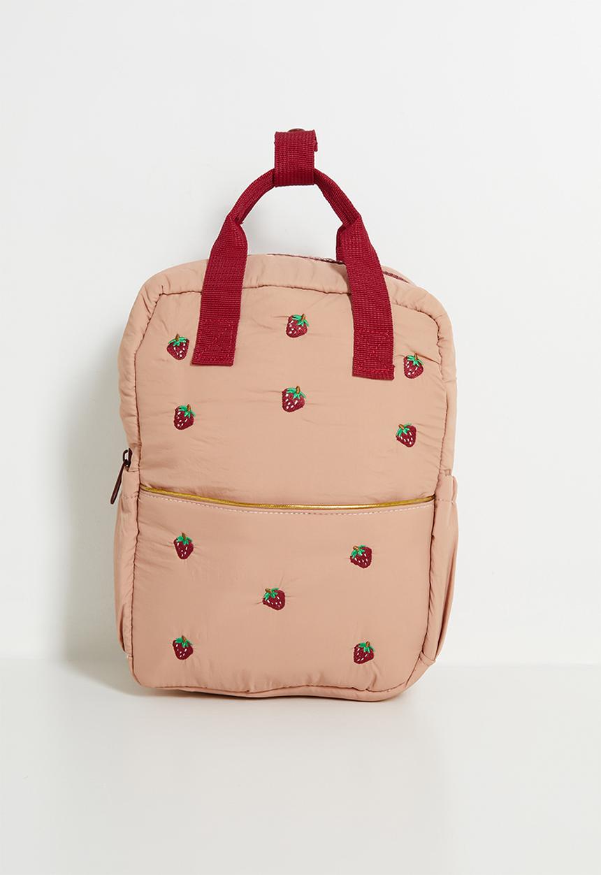 Pop Candy - Strawberry embroidered backpack - pink & red