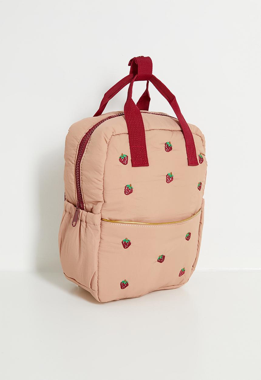 Pop Candy - Strawberry embroidered backpack - pink & red