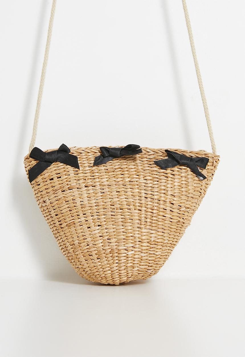 Pop Candy - Bow adorned straw bag - neutral/black