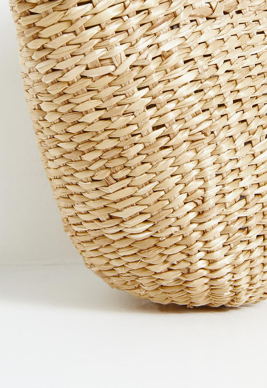 Pop Candy - Bow adorned straw bag - neutral/black