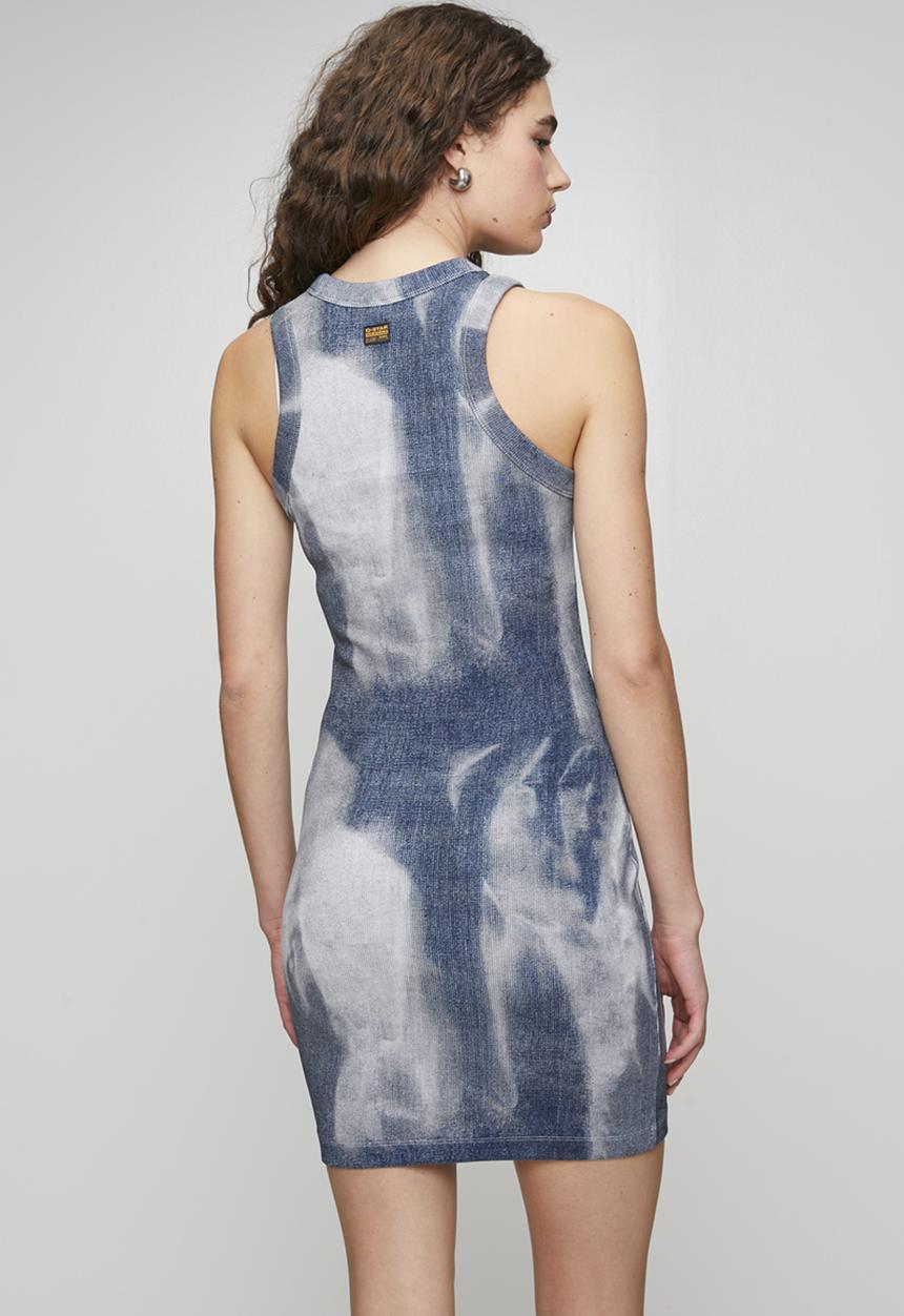 G-STAR - Slim rib aop tank dress wmn - denim flame aop