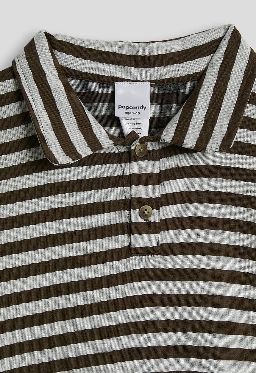 Pop Candy - Collared tee - dark brown stripes