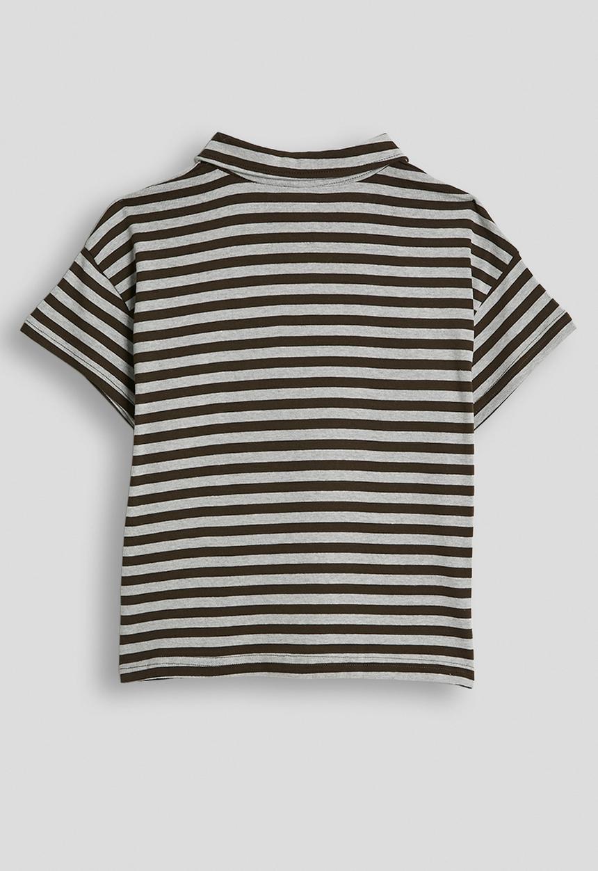 Pop Candy - Collared tee - dark brown stripes