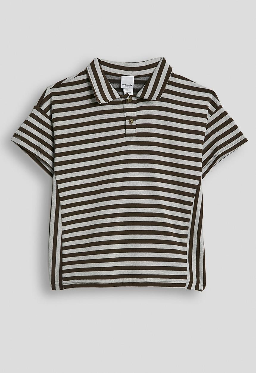 Pop Candy - Collared tee - dark brown stripes