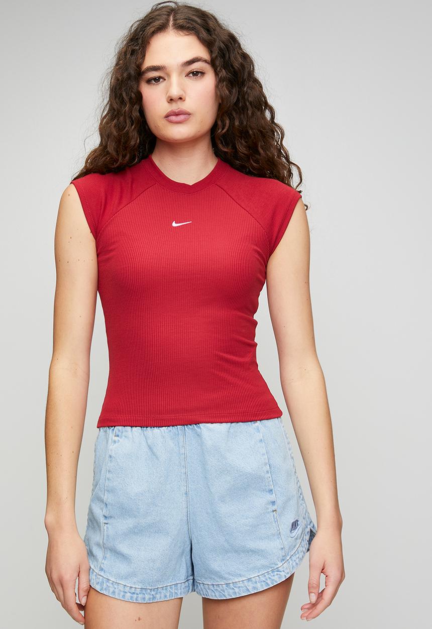 Nike - W Nsw Chill Knit Rib Top Black Colourway - Tough Red/White