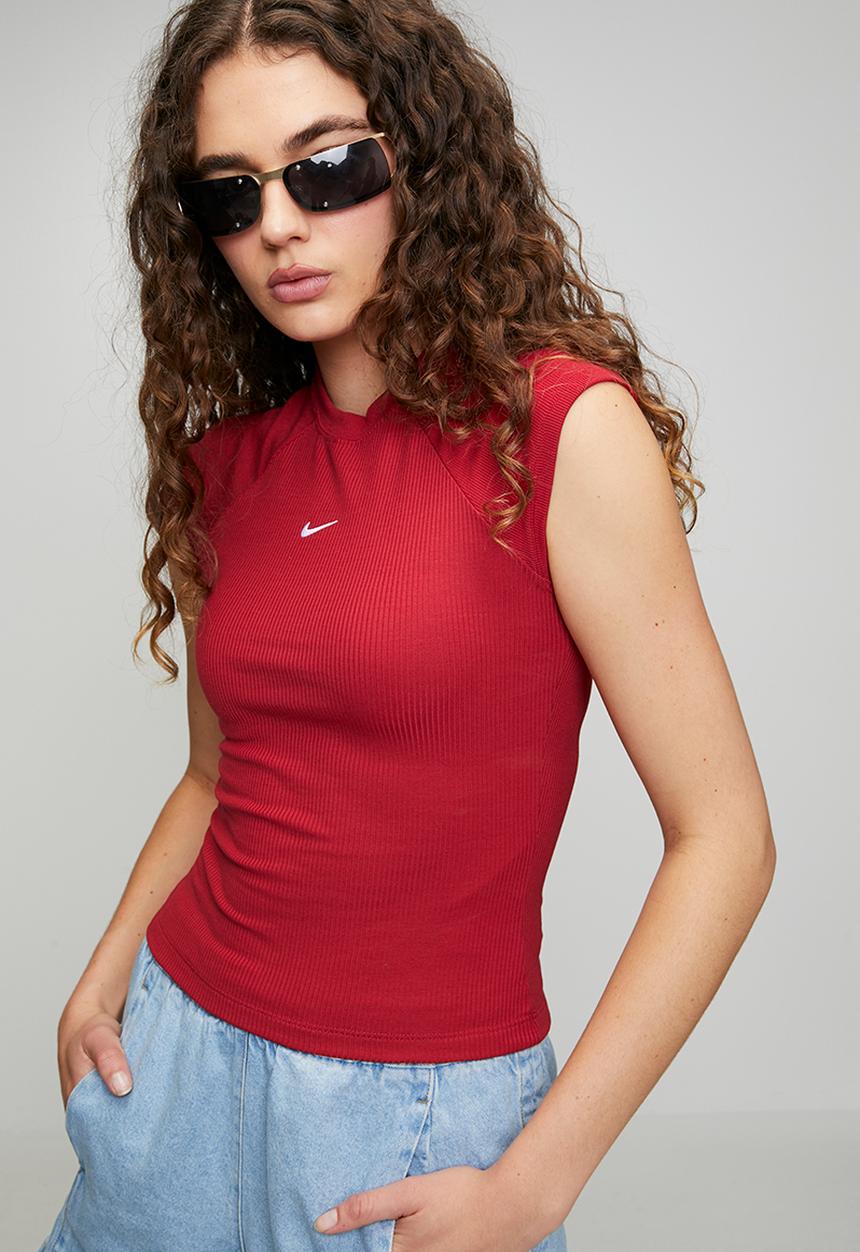 Nike - W Nsw Chill Knit Rib Top Black Colourway - Tough Red/White