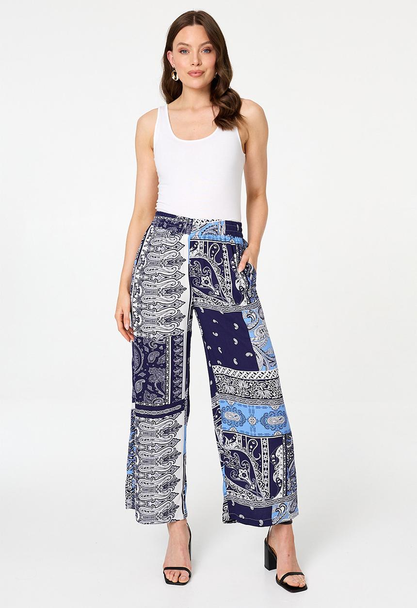 Izabel London - High Waist Wide Leg Easy Wearing Trouser - Navy