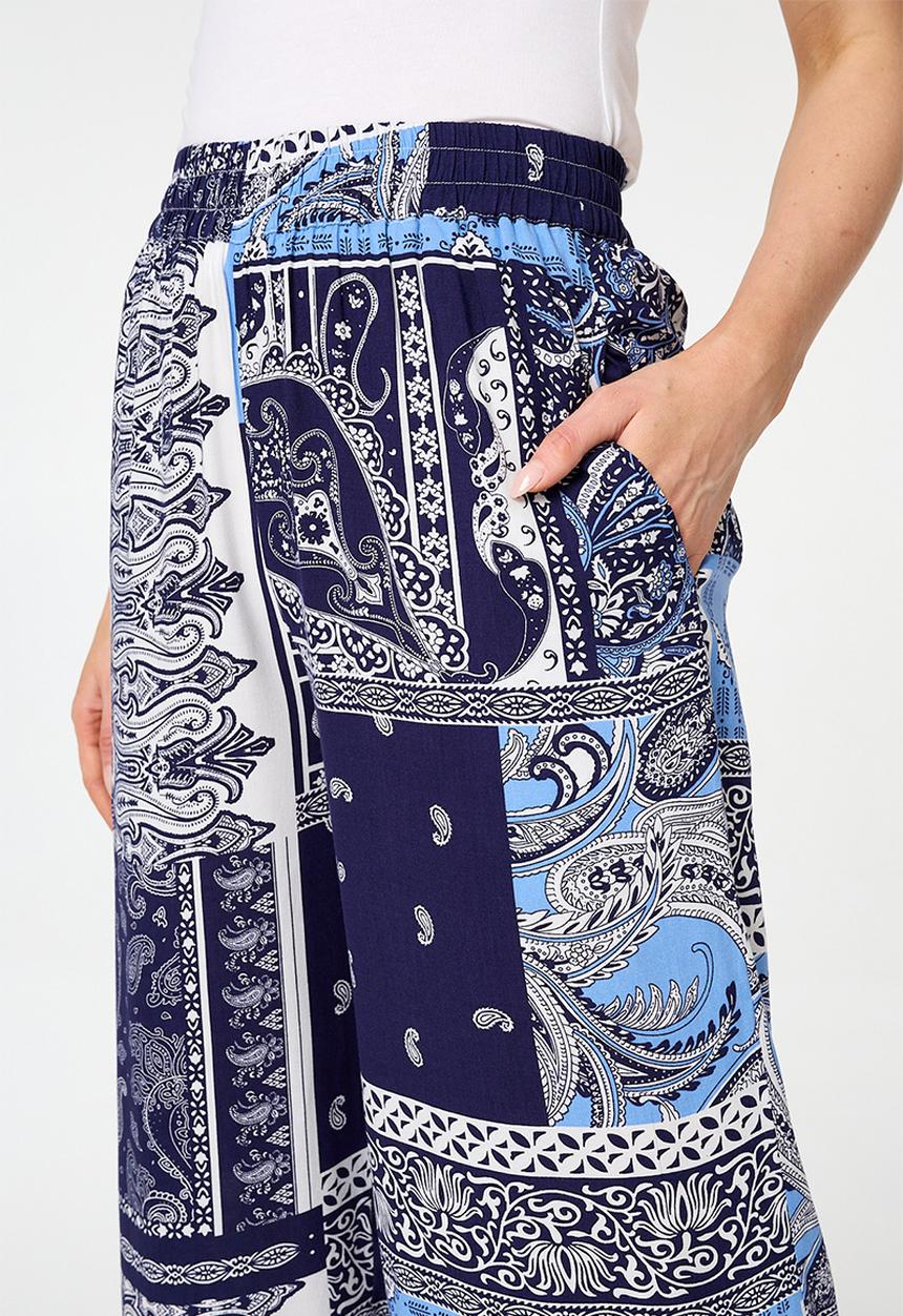 Izabel London - High Waist Wide Leg Easy Wearing Trouser - Navy