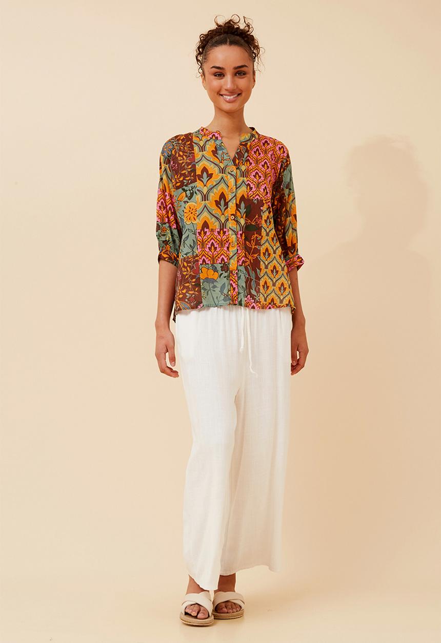 MANDI - Half Sleeve Batwing Easy Wearing Printed Sheer Blouse  - Multi Sage