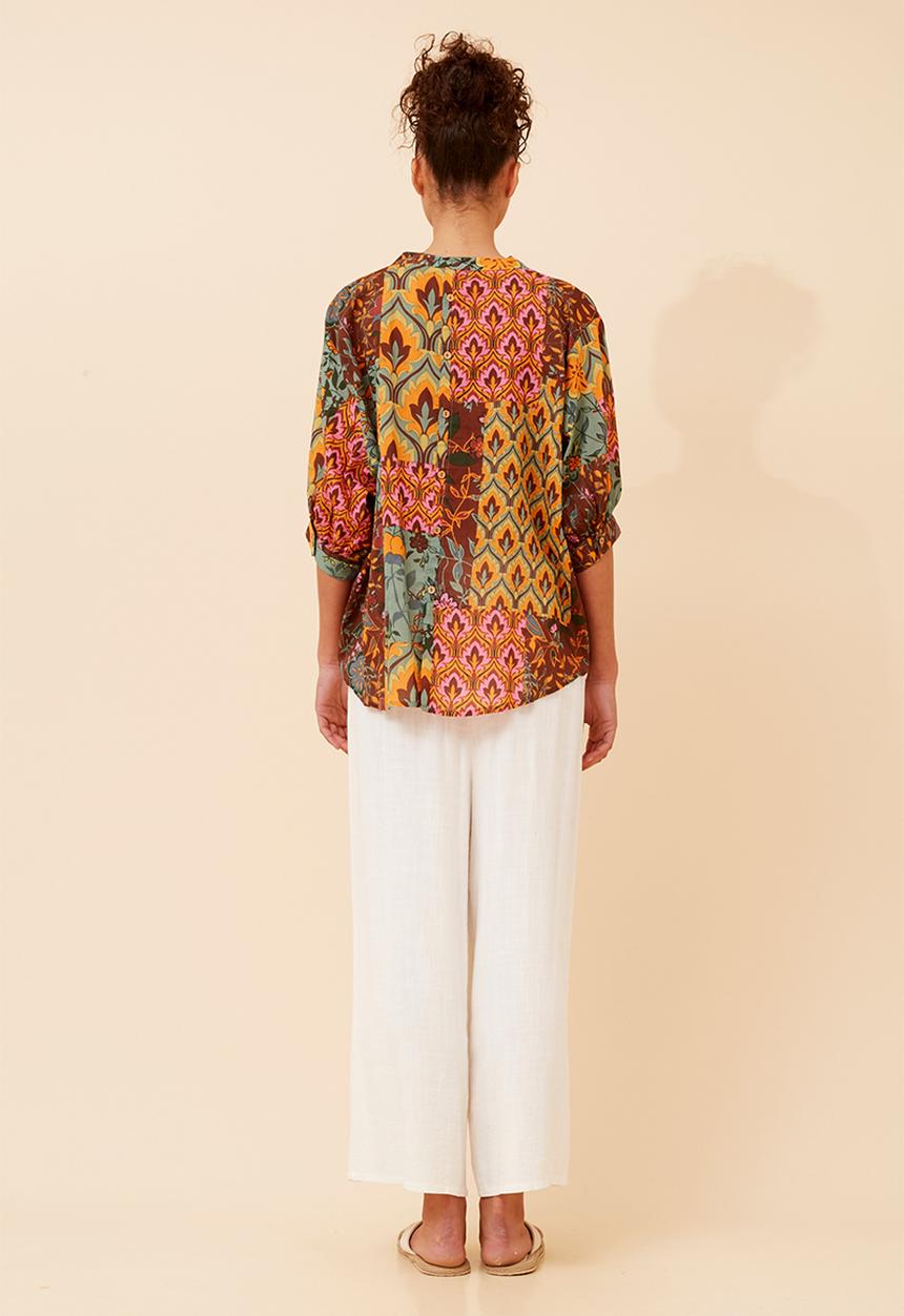 MANDI - Half Sleeve Batwing Easy Wearing Printed Sheer Blouse  - Multi Sage