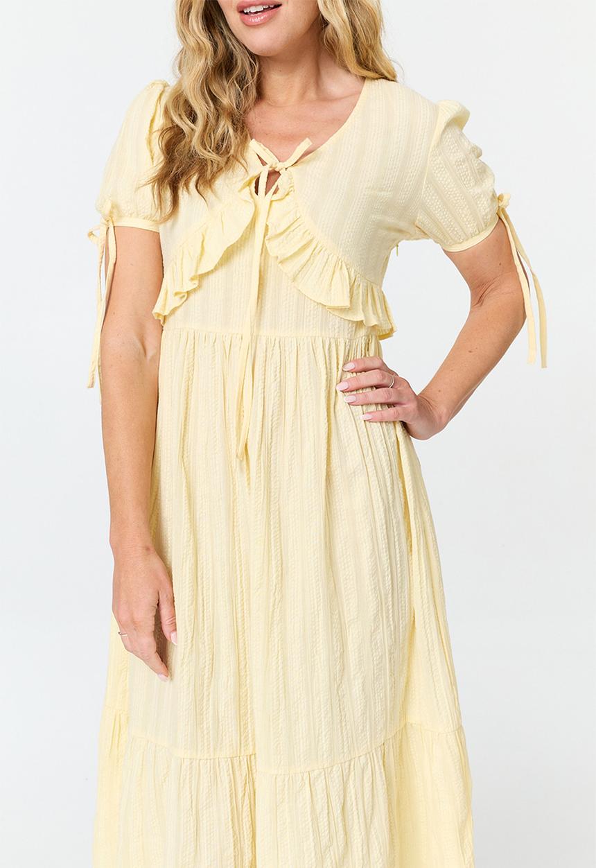 MANDI - S/S Easy Wearing Maxi Dress With Flutter At Chest With Tie - Yellow