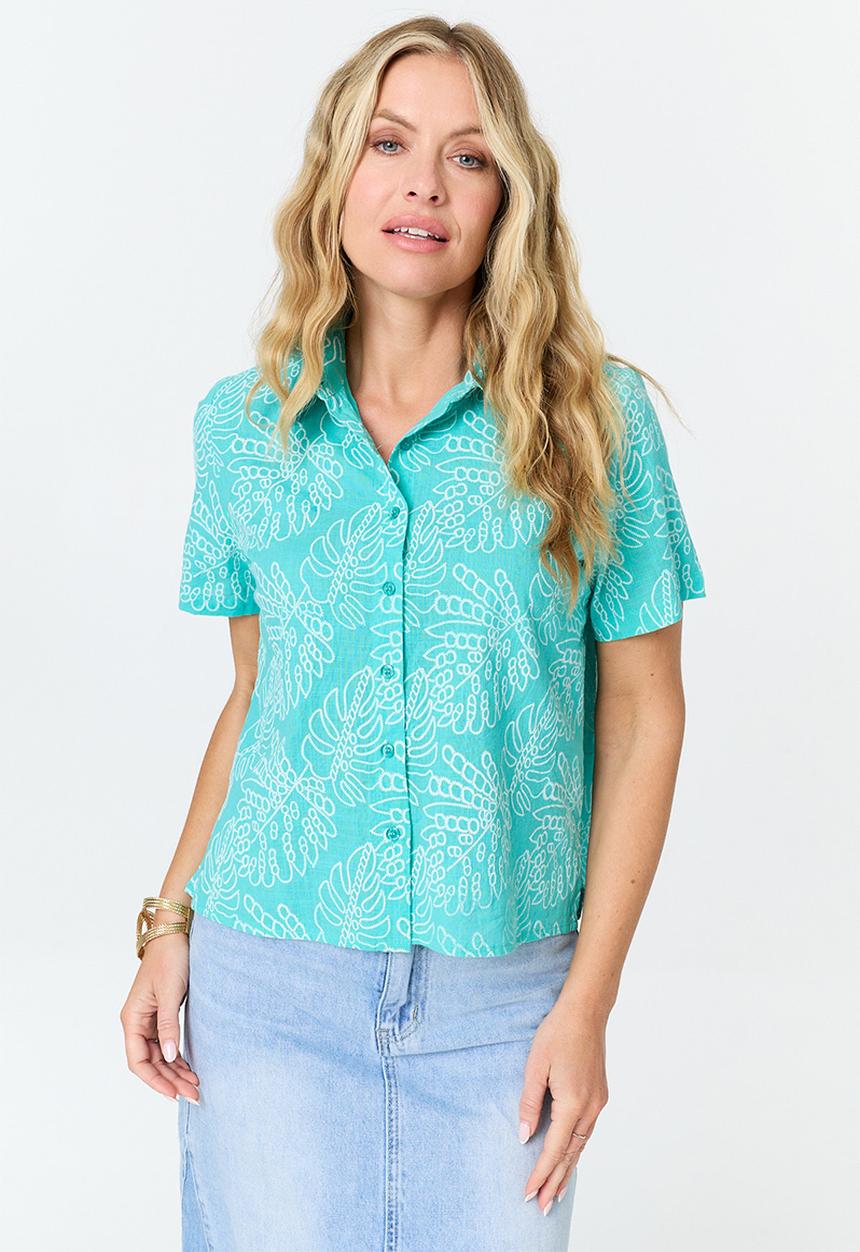 MANDI - S/S Boxy Top With All Over Print - Blue
