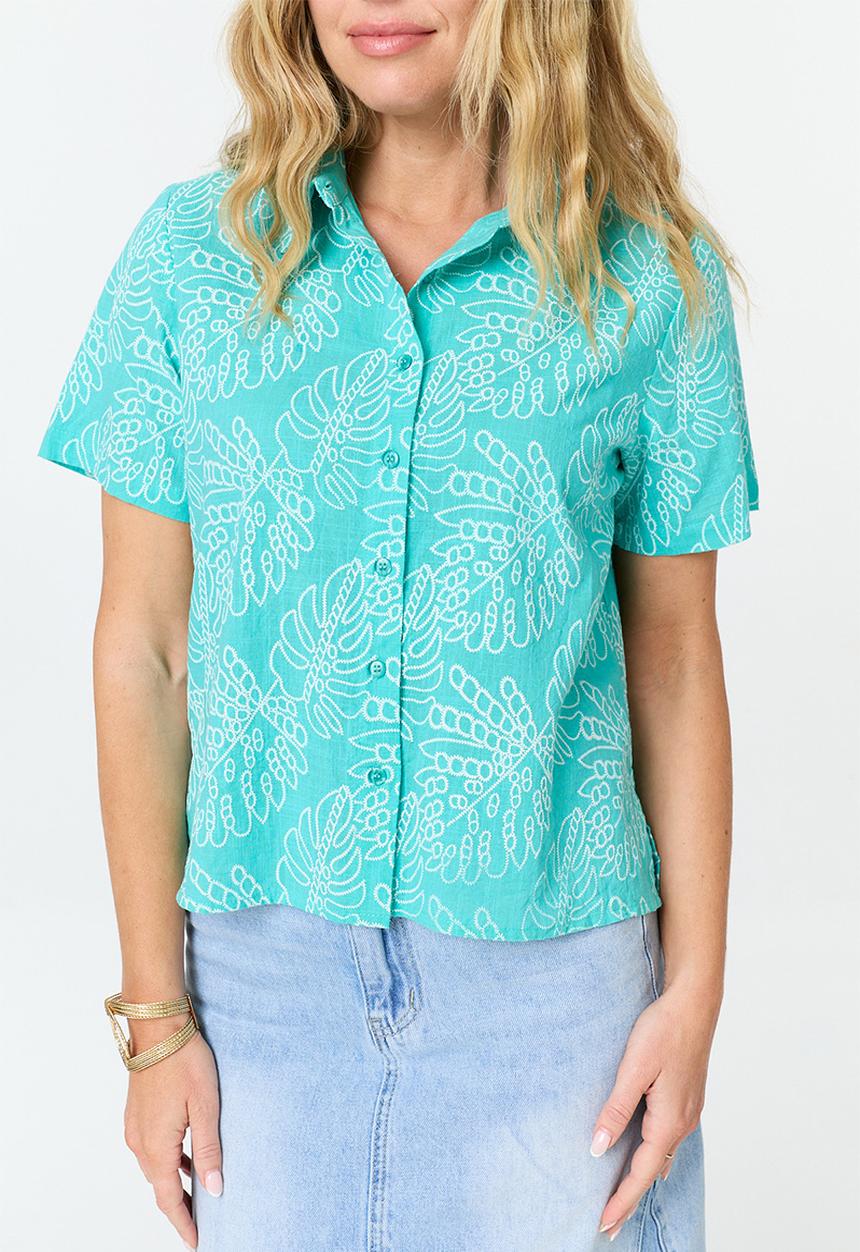 MANDI - S/S Boxy Top With All Over Print - Blue