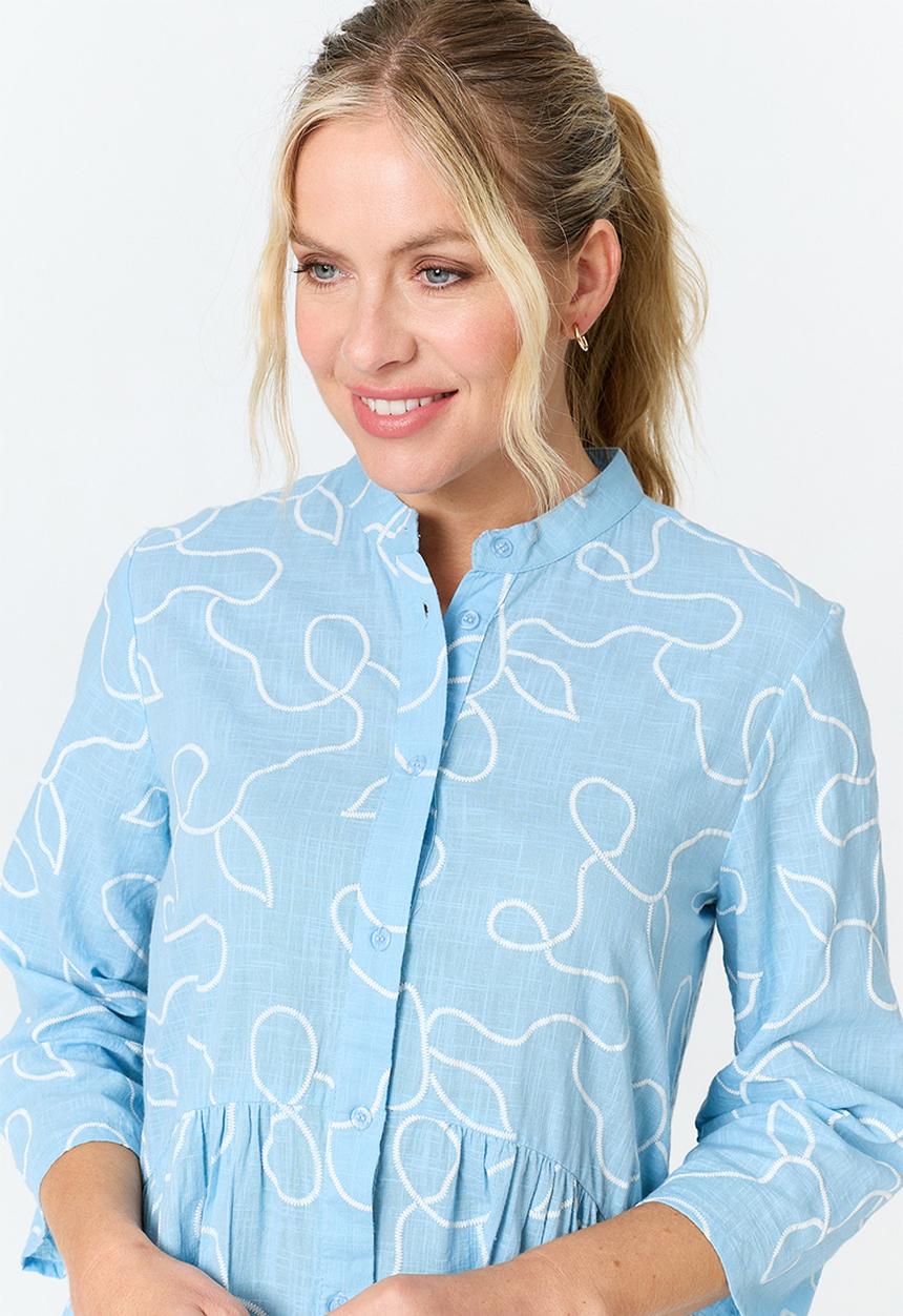 Stella Morgan - 3/3 Sleeve Mandarin Collar Tiered Midi Dress - Blue