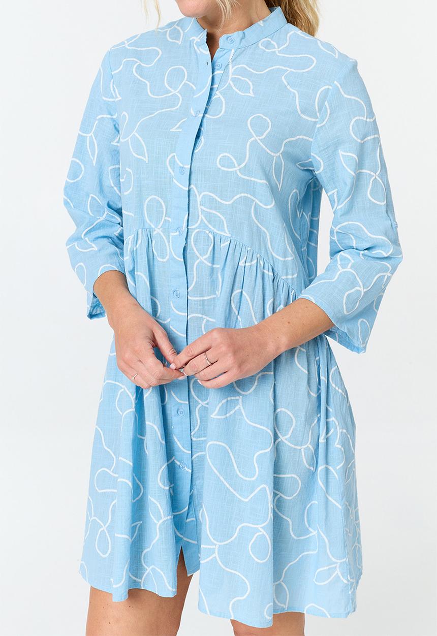 Stella Morgan - 3/3 Sleeve Mandarin Collar Tiered Midi Dress - Blue