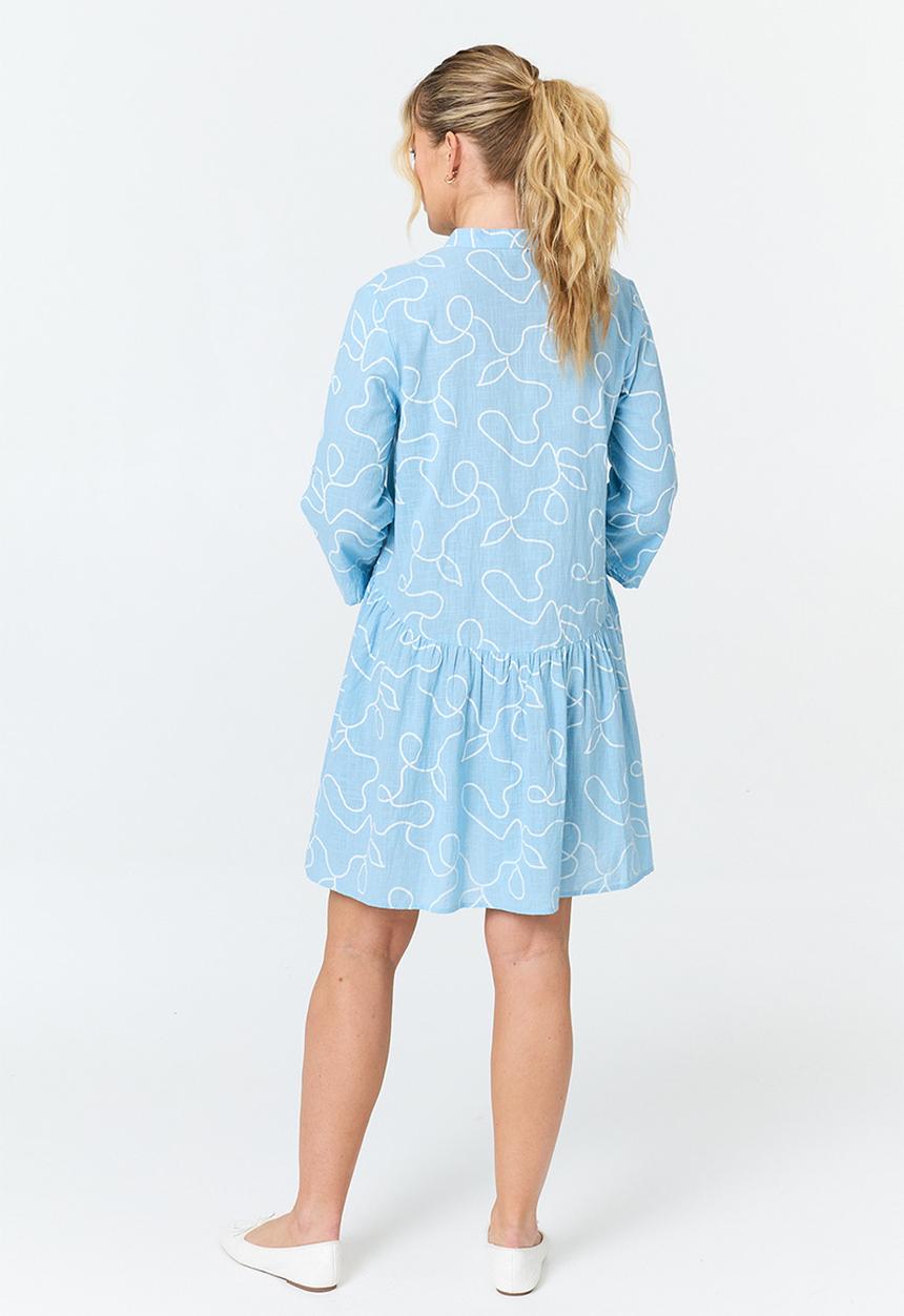 Stella Morgan - 3/3 Sleeve Mandarin Collar Tiered Midi Dress - Blue