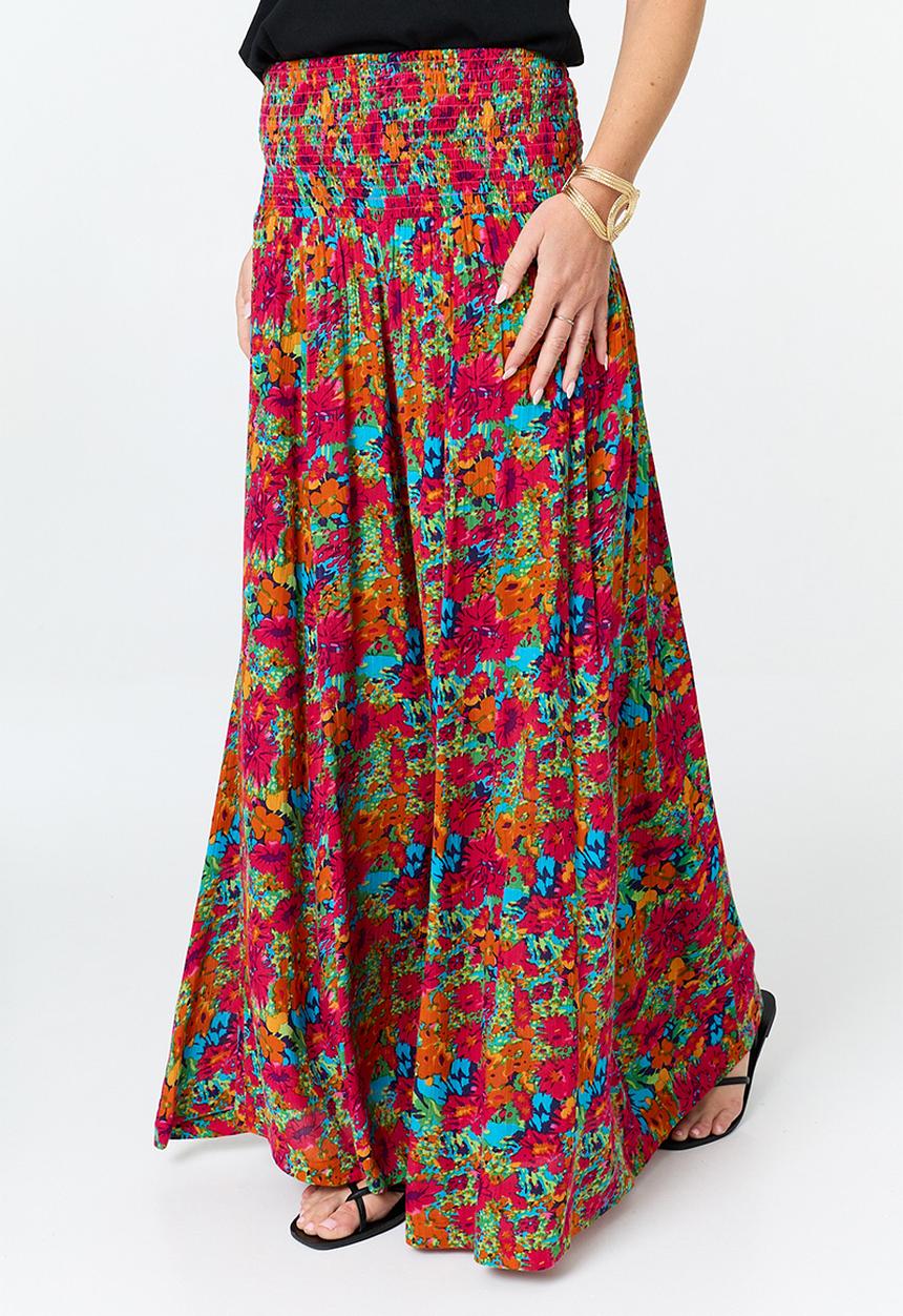 Stella Morgan - Elasticated Extreme Wide Leg Viscose Pronted Floral Easy Wearing Pant - Red