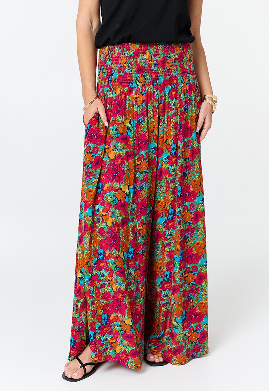 Stella Morgan - Elasticated Extreme Wide Leg Viscose Pronted Floral Easy Wearing Pant - Red