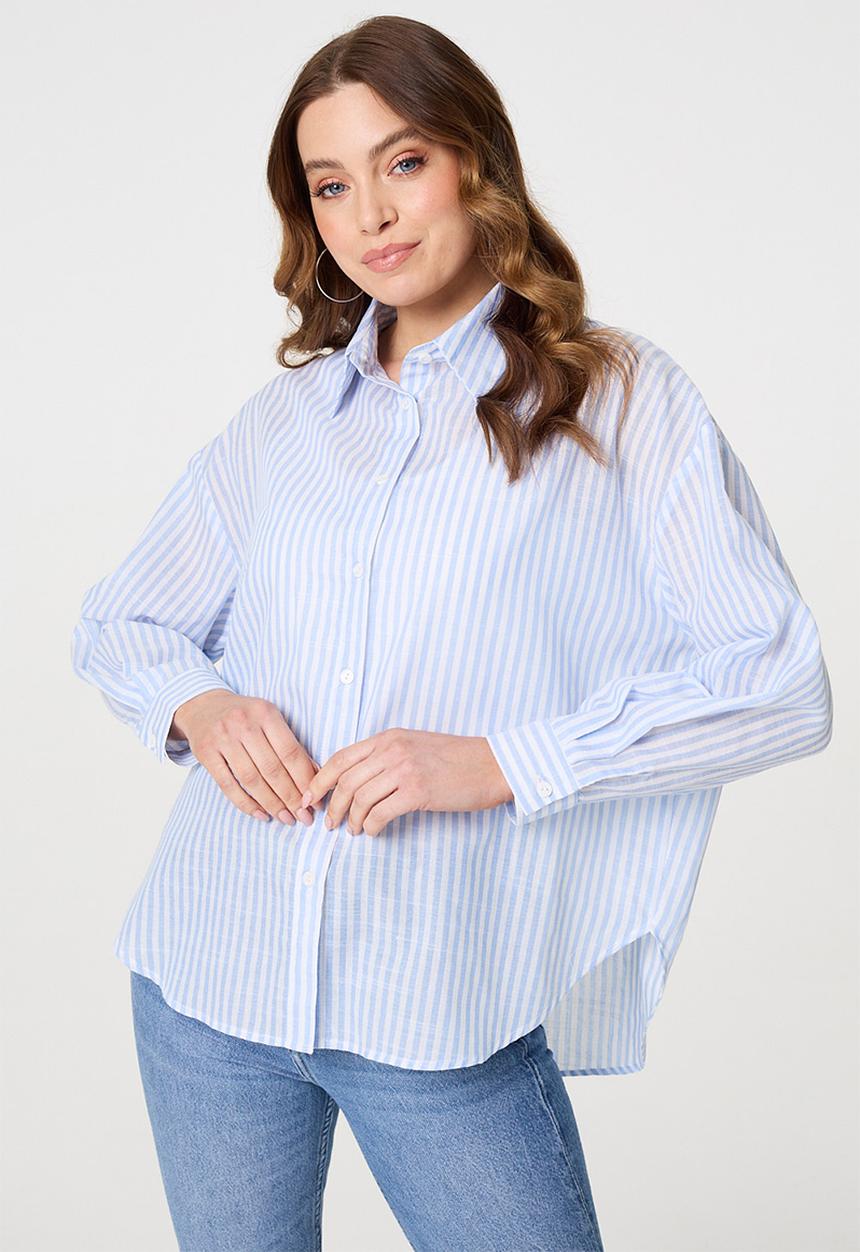 Stella Morgan - L/S Button Through Easy Wearing Stripe Shirt With Dropped Shoulder - Blue