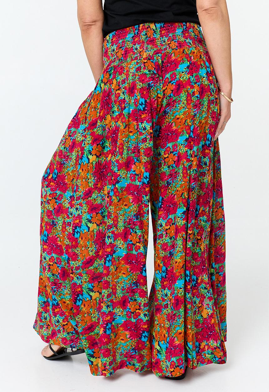 Stella Morgan - Elasticated Extreme Wide Leg Viscose Pronted Floral Easy Wearing Pant - Red