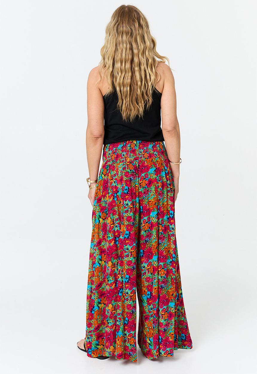 Stella Morgan - Elasticated Extreme Wide Leg Viscose Pronted Floral Easy Wearing Pant - Red