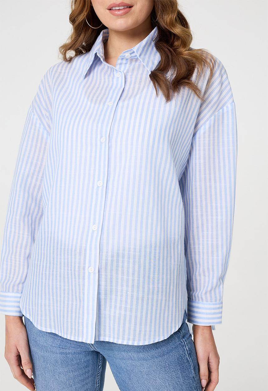 Stella Morgan - L/S Button Through Easy Wearing Stripe Shirt With Dropped Shoulder - Blue