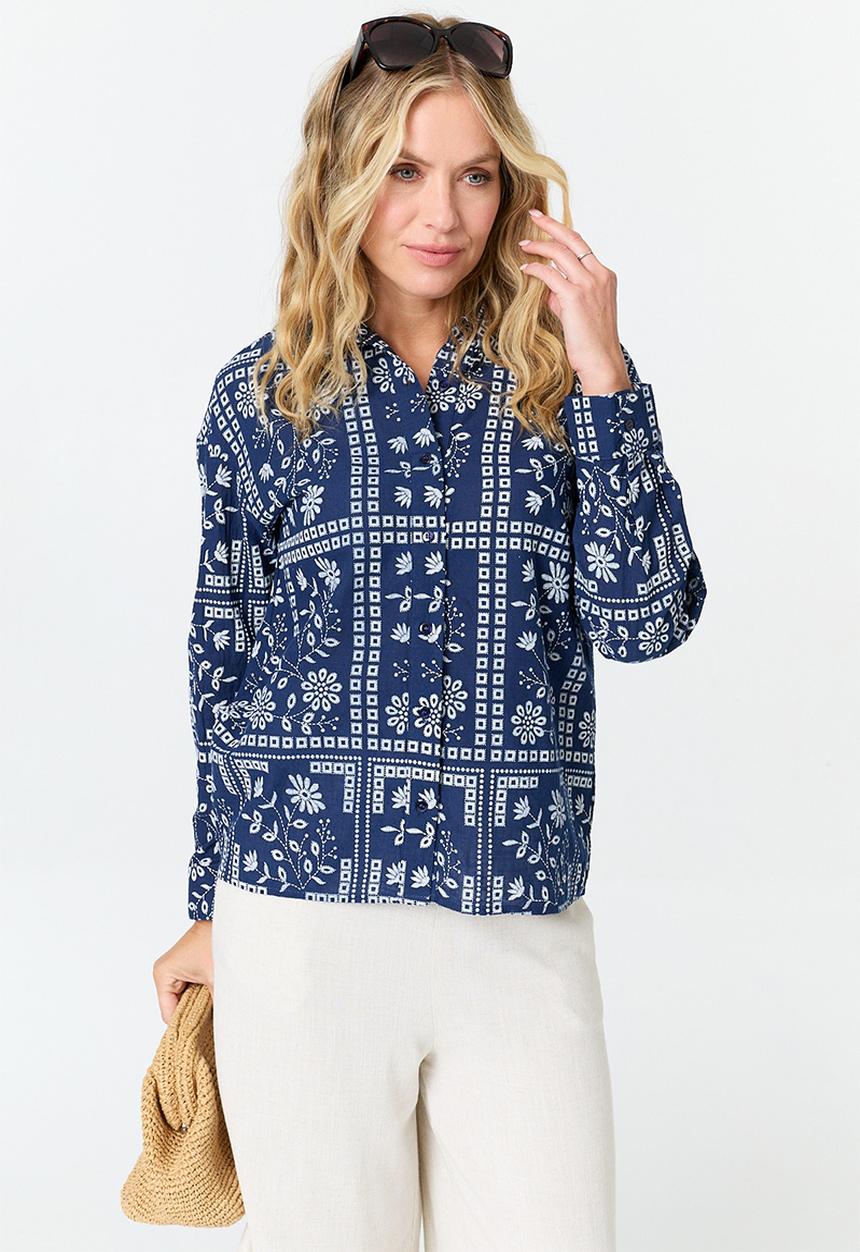 Stella Morgan - L/S Button Through All Over Printed Shirt - Blue