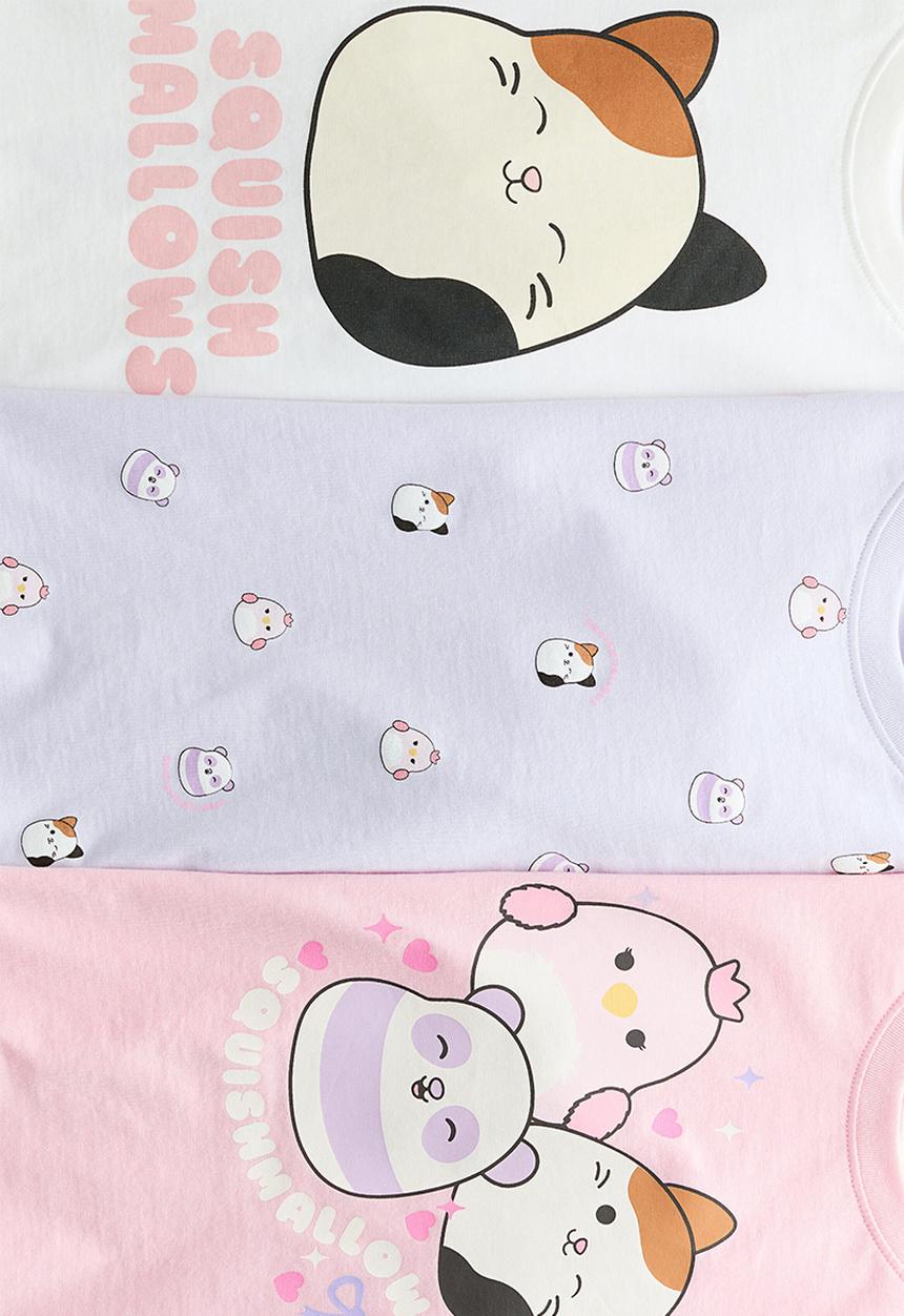 H&M - 3-pack printed jersey tops - pink/squishmallows