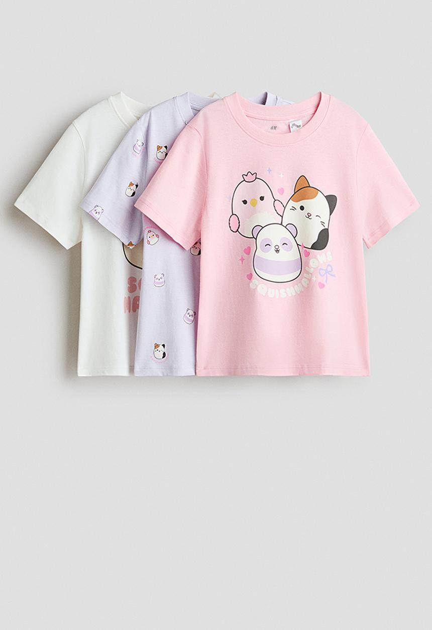 H&M - 3-pack printed jersey tops - pink/squishmallows