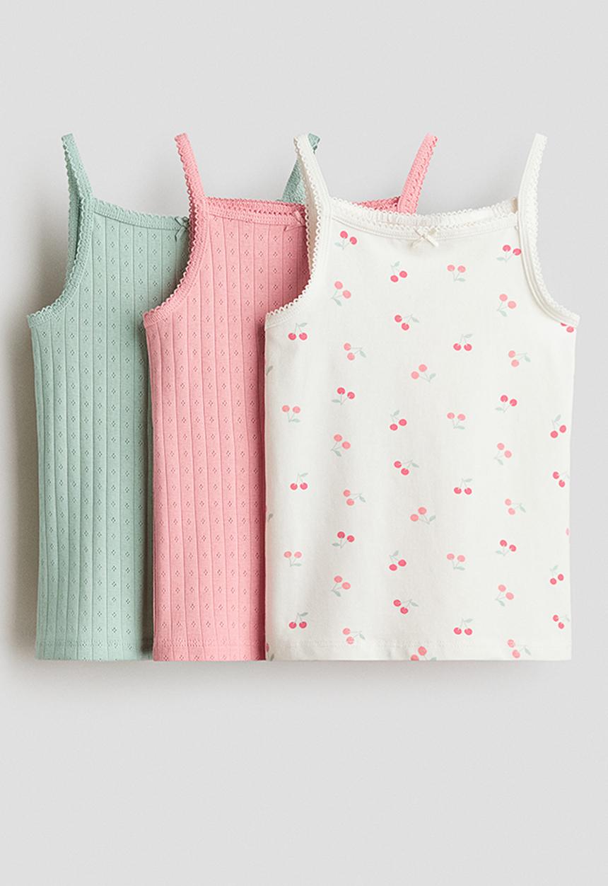 H&M - 3-Pack cotton strappy tops - white/cherries