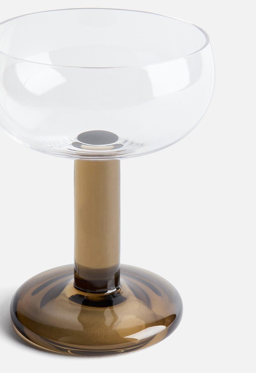 H&M - Mouth-blown coupe glass - transparent/olive green
