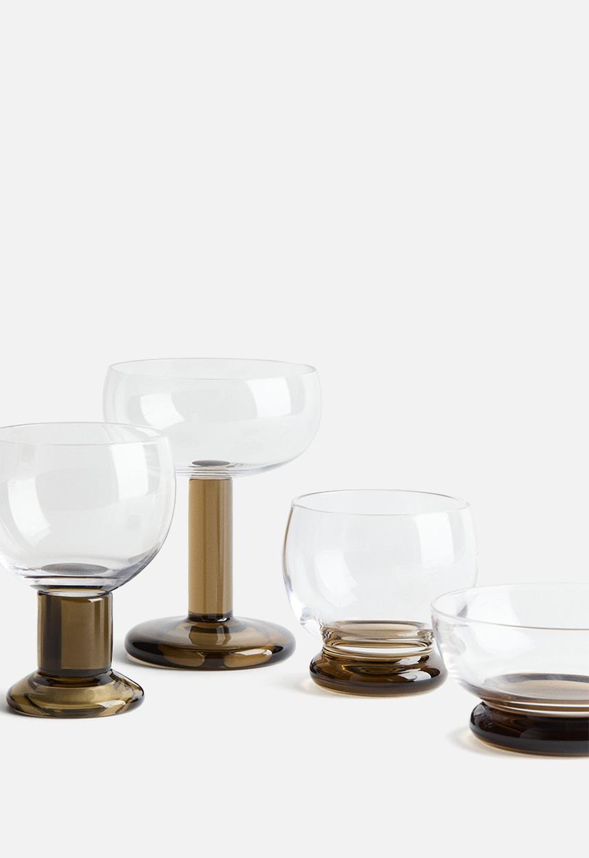 H&M - Mouth-blown coupe glass - transparent/olive green