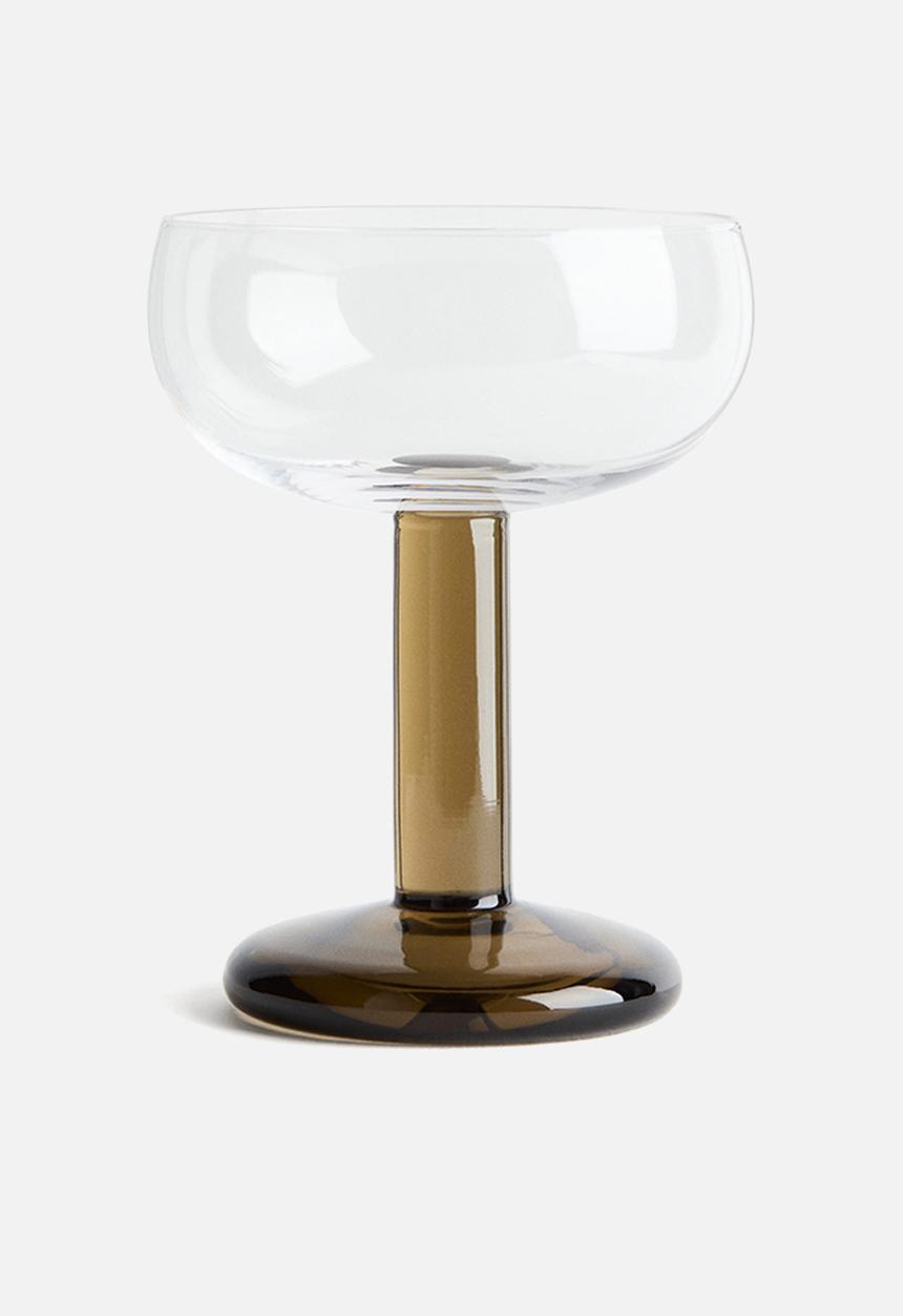 H&M - Mouth-blown coupe glass - transparent/olive green