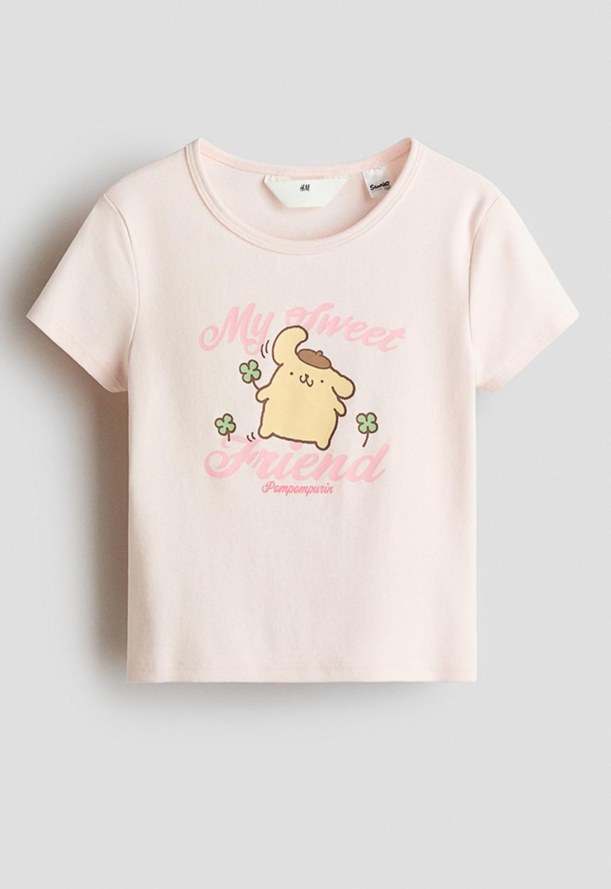 H&M - Print-motif cotton top - light pink/pompompurin