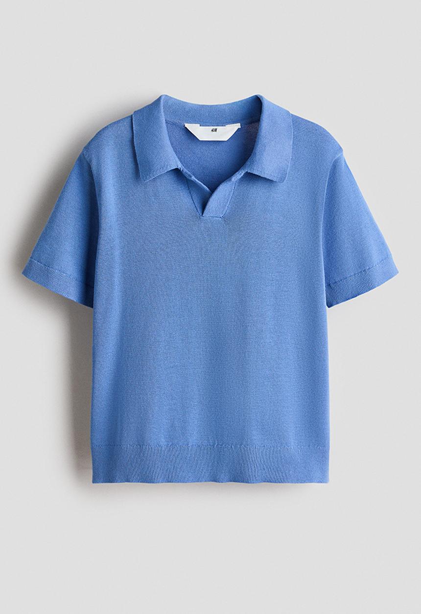 H&M - Fine-knit cotton polo shirt - blue