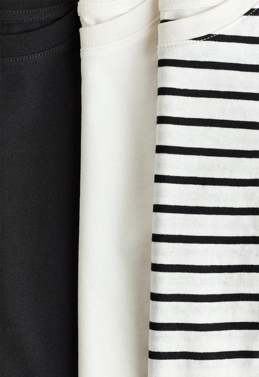 H&M - 3-Pack cotton T-shirts - white/striped
