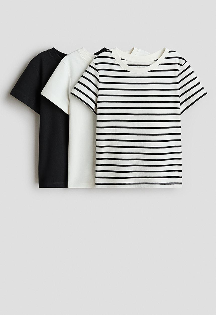 H&M - 3-Pack cotton T-shirts - white/striped