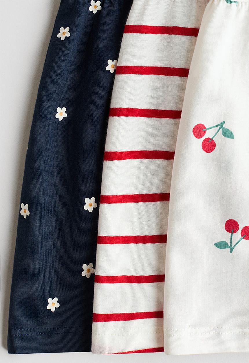 H&M - 3-pack printed cotton dresses - navy blue/cherries