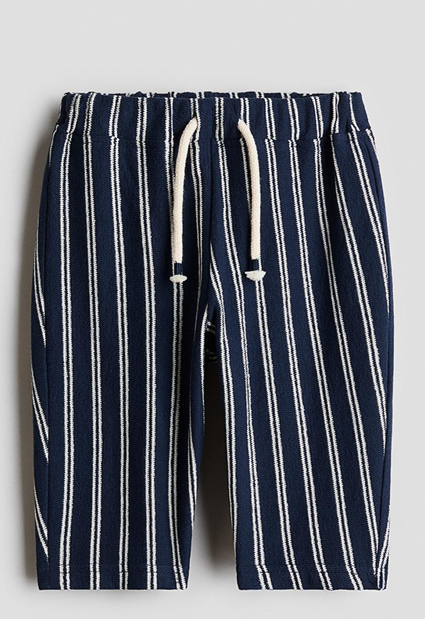 H&M - Textured jersey trousers - navy blue/striped