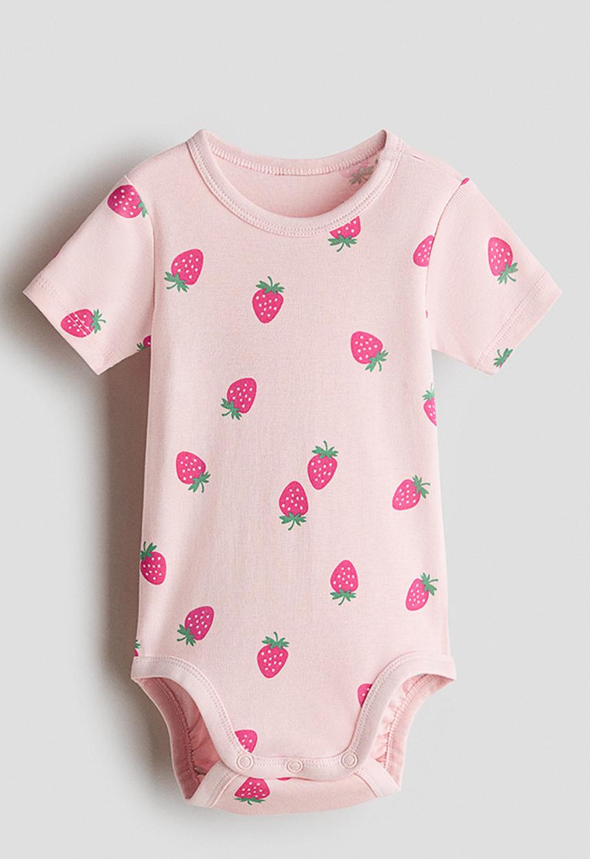 H&M - Printed bodysuit - light pink/strawberries
