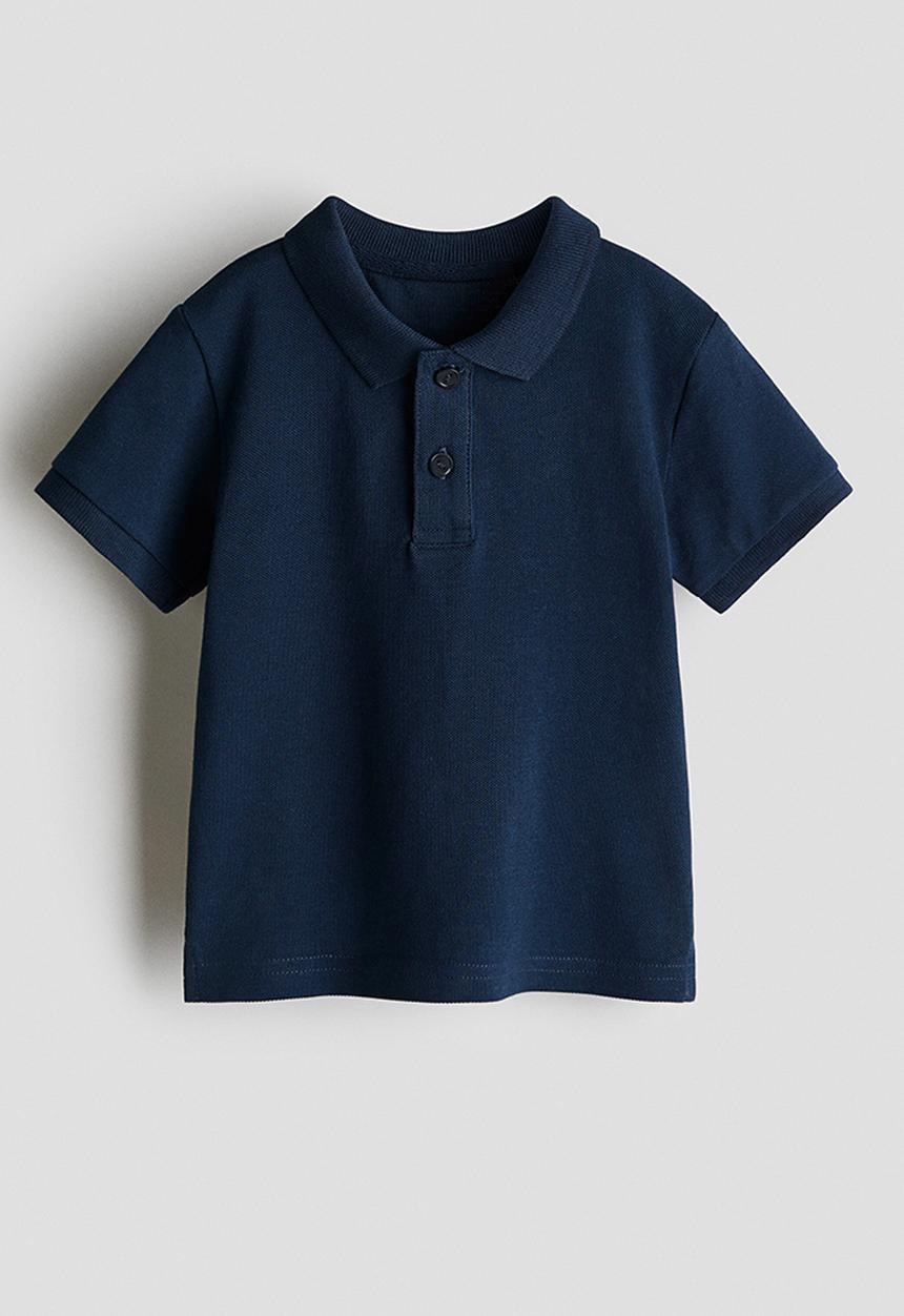 H&M - Cotton piqué polo shirt - navy blue