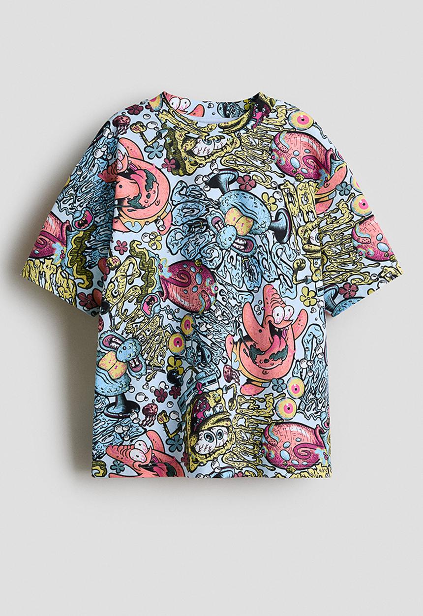 H&M - Printed t-shirt - light blue/spongebob