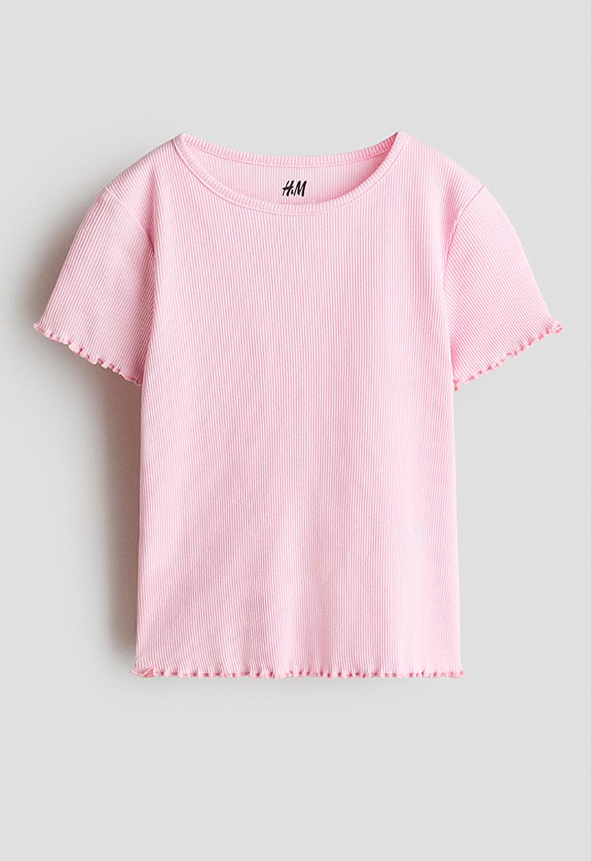 H&M - Overlocked ribbed t-shirt - light pink