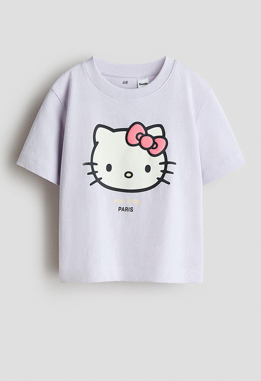 H&M - Printed t-shirt - light purple/hello kitty